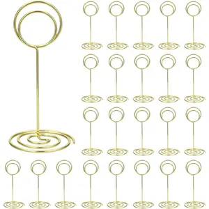 24 Pcs Table Number Holders, 3.35 Inch Gold Place Card Holder, Table Number Stands for Picture Name Menu Memo Clips , Wire Photo Holder for Wedding Reception Anniversary Birthday