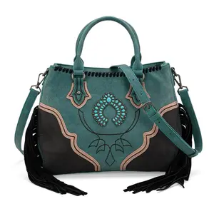 Montana West Concho Fringe Embroidered Tote/Crossbody Bag