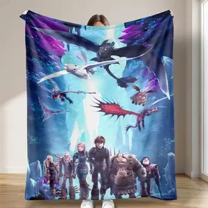 How to Train Your Dragon Flannel Blanket Toothless and Light Fury Fantasy Print UltraSoft Warm and Cozy Perfect for Movie Nights Home Decor Travel Unique Gift for Dragon Fans, Cozy Throw, Graphic Blanket, Aesthetic Decor, Plush Blanket, Comfortable Gift,
