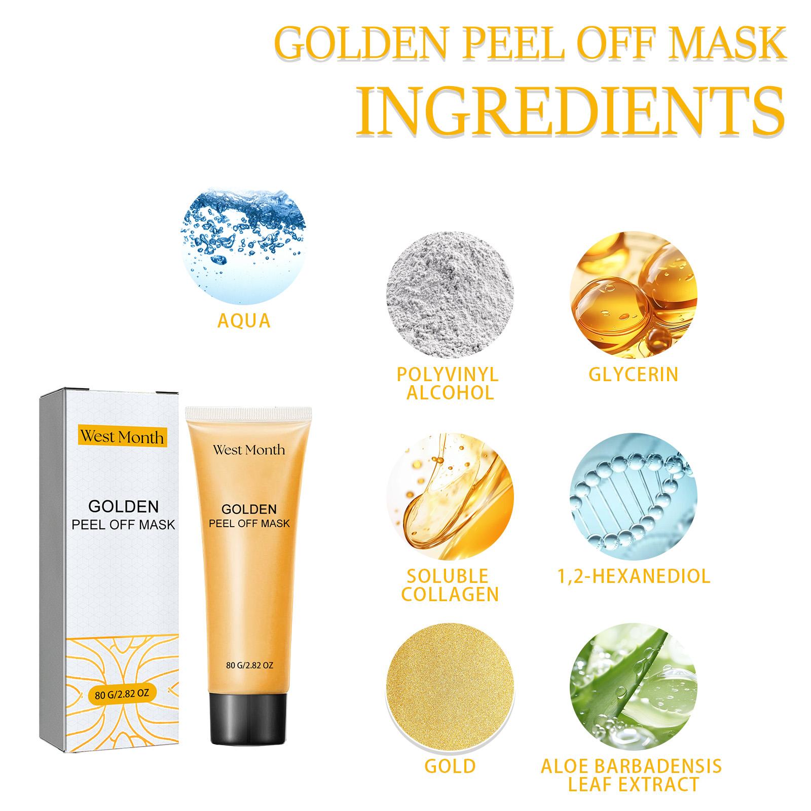 WEST MONTH Golden Peel Off Mask, Gold & Collagen Luxury Blackhead Remover, Sucks Out Dirt Shrinks Pores, Brightens Skin Evens Tone, Aloe Soothing Gentle Formula for All Skin Radiant Sensitive