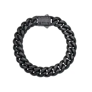 Men's 12mm Black Stainless Steel Miami Cuban Link Chain Bracelet With Black CZ Clasp