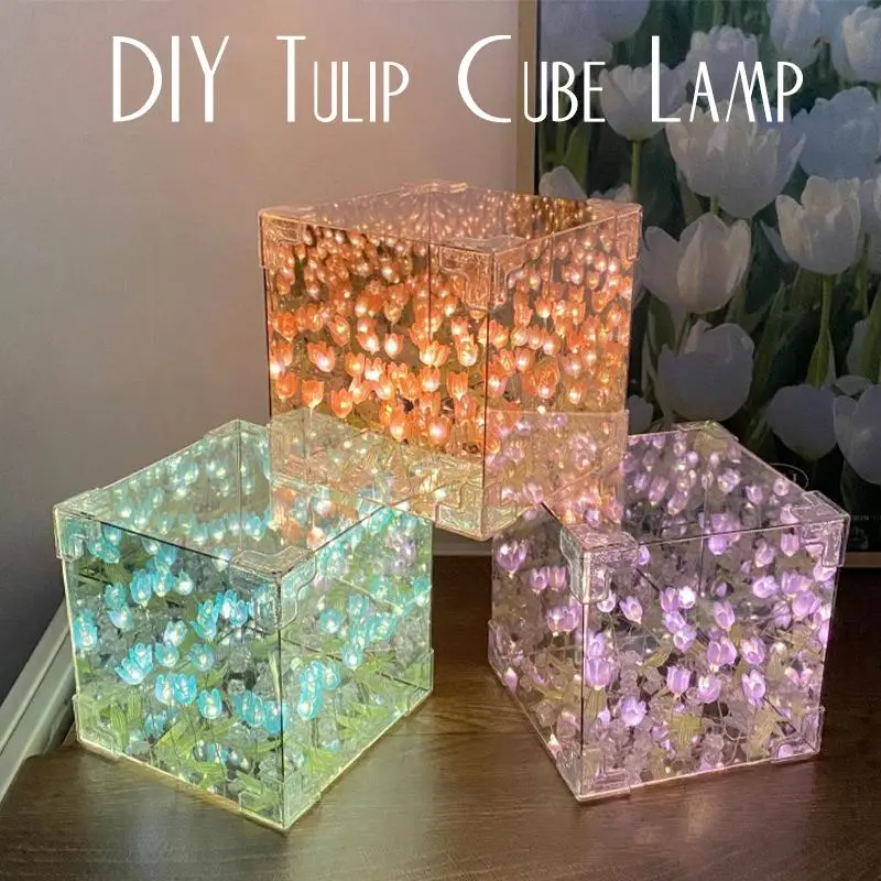 Tulip Design LED Lights, 1 Count Mirror Night Lamp, Battery Required Decorative Table LED Light, Cozy Lighting for Bedroom, Home, Room, Party, Holiday