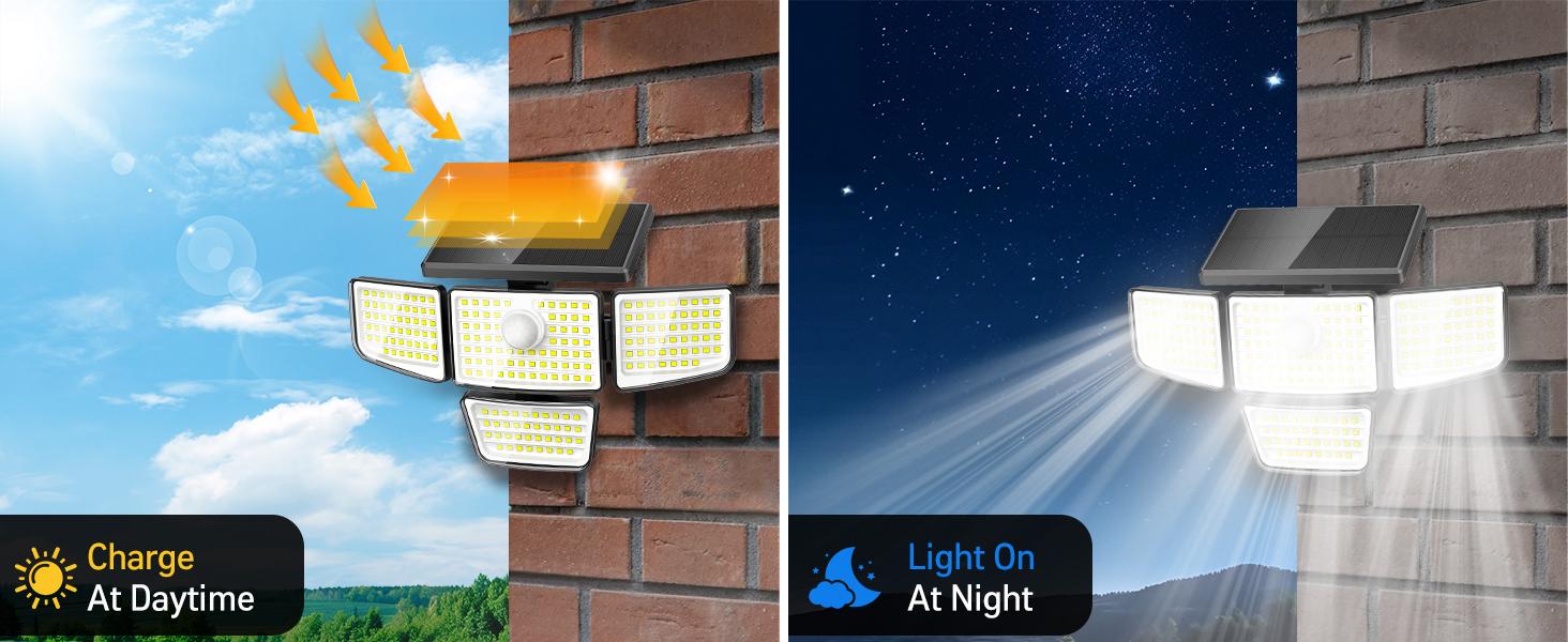 DEEPN Solar Outdoor Motion Lights - Upgraded 4 Heads 188 LED Security Lights with Motion Sensor Lights, IP65 Waterproof 270° Wide Angle Flood Wall Lights for Home Darkroom Backyard DEEPN Solar Outdoor Motion Lights - Upgraded 4 Heads 188 LED Security Lights with Motion Sensor Lights, IP65 Waterproof 270° Wide Angle Flood Wall Lights for Home Darkroom Backyard