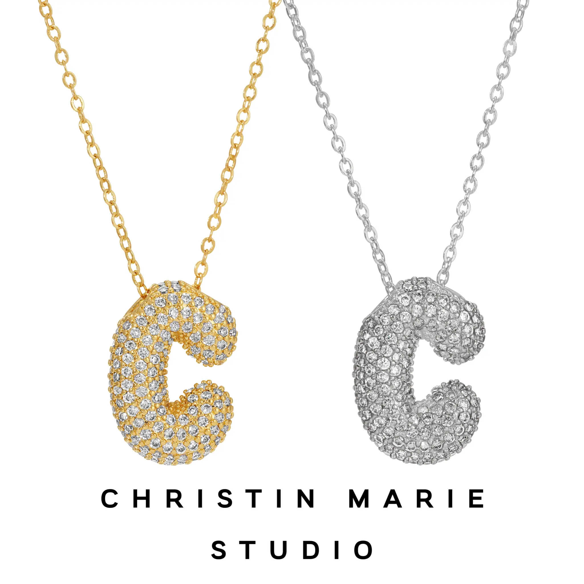 Icy Bubble Letter Initial Necklace