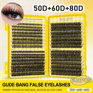 640 Dense False Eyelash Bundles, Large Capacity Lash Box (50D+60D+80D), Curled Lash Extensions, 8-16mm, Ideal for Beginners