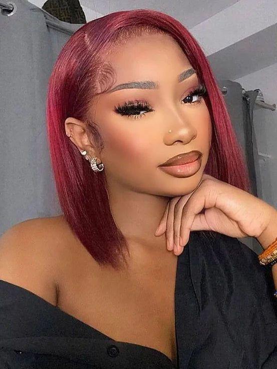 AliPearl Hair 99J Burgundy Color Ready To Go Glueless Bob Wig Short Straight 5x5 Closure Bob Wig Human Hair Pre Bleached Pre Plucked FallFreshness