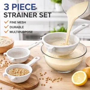 3 Pack Nylon Mesh Strainer – Fine Food Colander with Handle, Double Ear Flour Sifter for Baking, Kitchen Strainer for Pasta, Tea, Juice