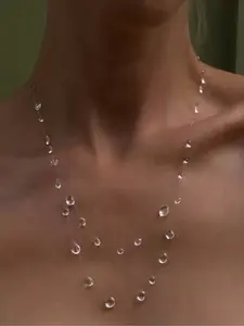 Women's Fashion Simulated Water Drop Bead Necklace, Water Droplet Theme, Multi-Layer Design, Layered Appearance, Perfect for Any Occasion, Elegant Jewelry Accessory, Dainty Fashion Jewelry