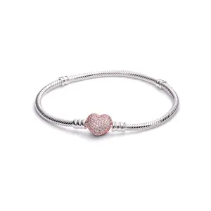 PANDORA Rose Pave Heart Clasp Sterling Silver Bracelet - 586292CZ-21