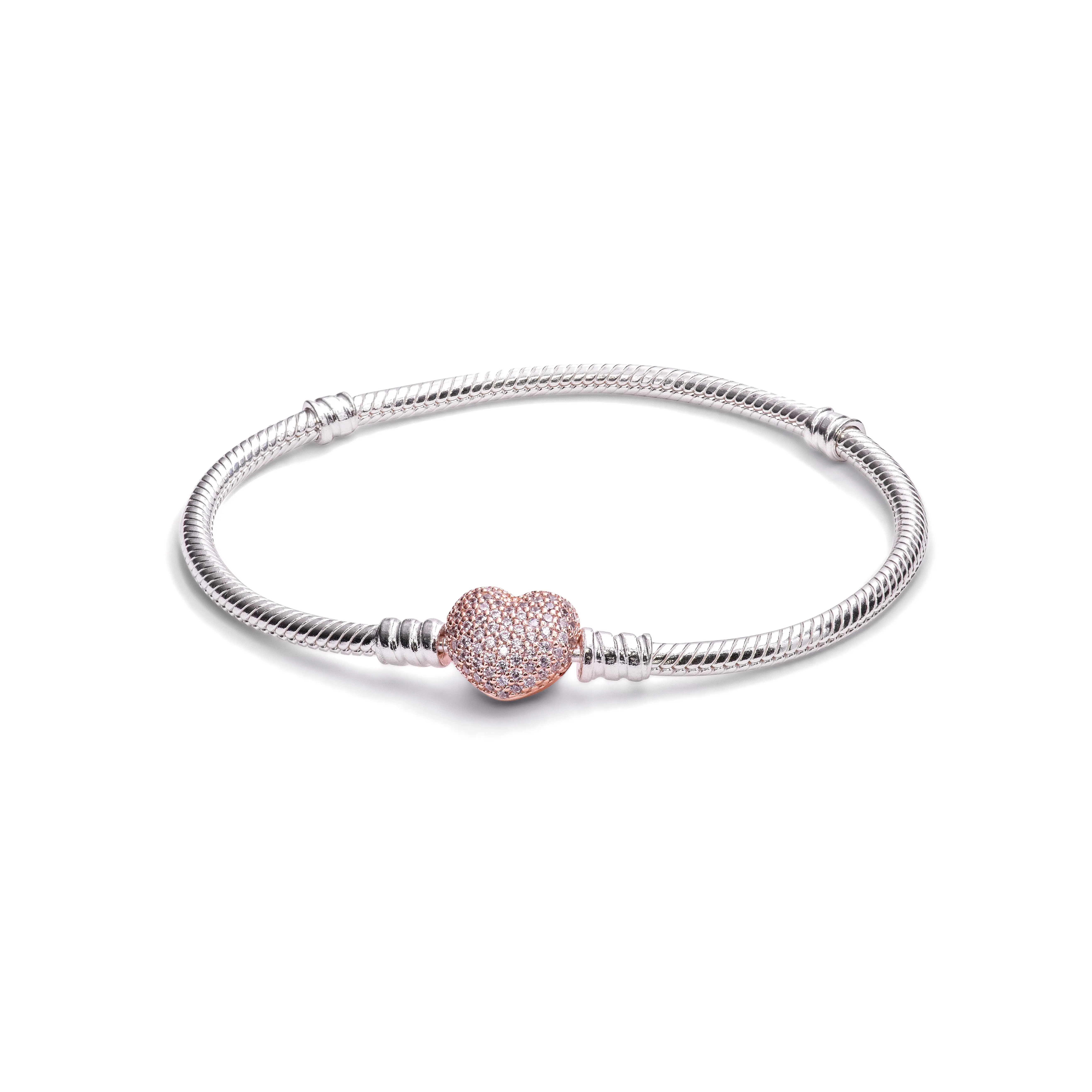 PANDORA Rose Pave Heart Clasp Sterling Silver Bracelet - 586292CZ-20