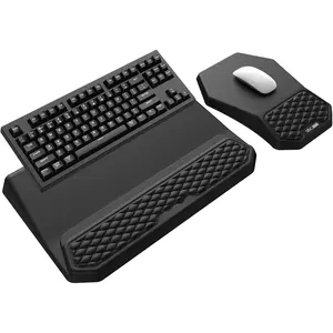 3-in-1  Keyboard Stand with Wrist Rest &  Pad Set, Comfy Keyboard Riser Holder Soft Mousepad with Massage Design, Memory  and Non-Slip PU Base for , Black