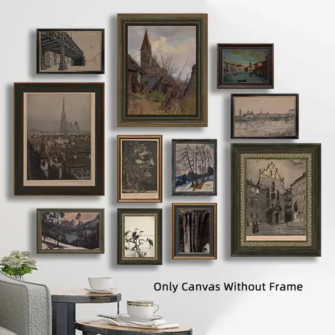 Vintage Architecture Pattern Canvas Painting without Frame, 11pcs/set Simple Retro Wall Art Poster, Wall Art Decor for Home Living Room Bedroom Office, Home Decor Collection