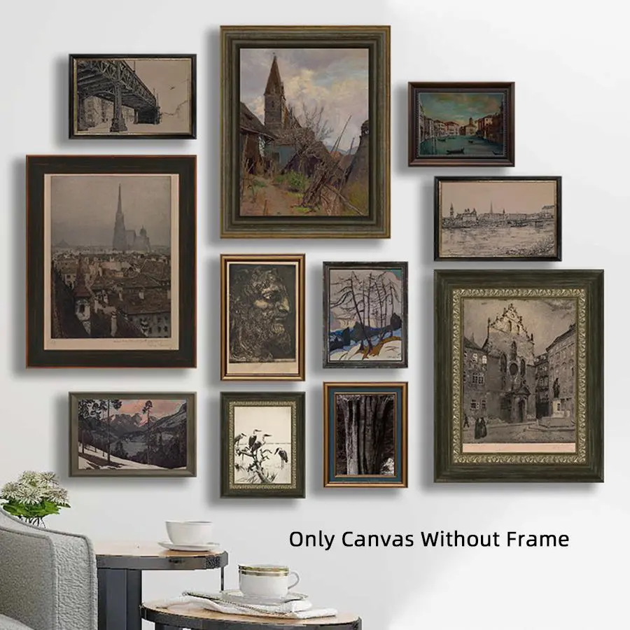 Vintage Architecture Pattern Canvas Painting without Frame, Unframed Art Print, Classic Prints, 11pcs/set Simple Retro Wall Art Poster, Wall Art Decor for Home Living Room Bedroom Office, Aesthetic Wall Decor, Home Decor Collection