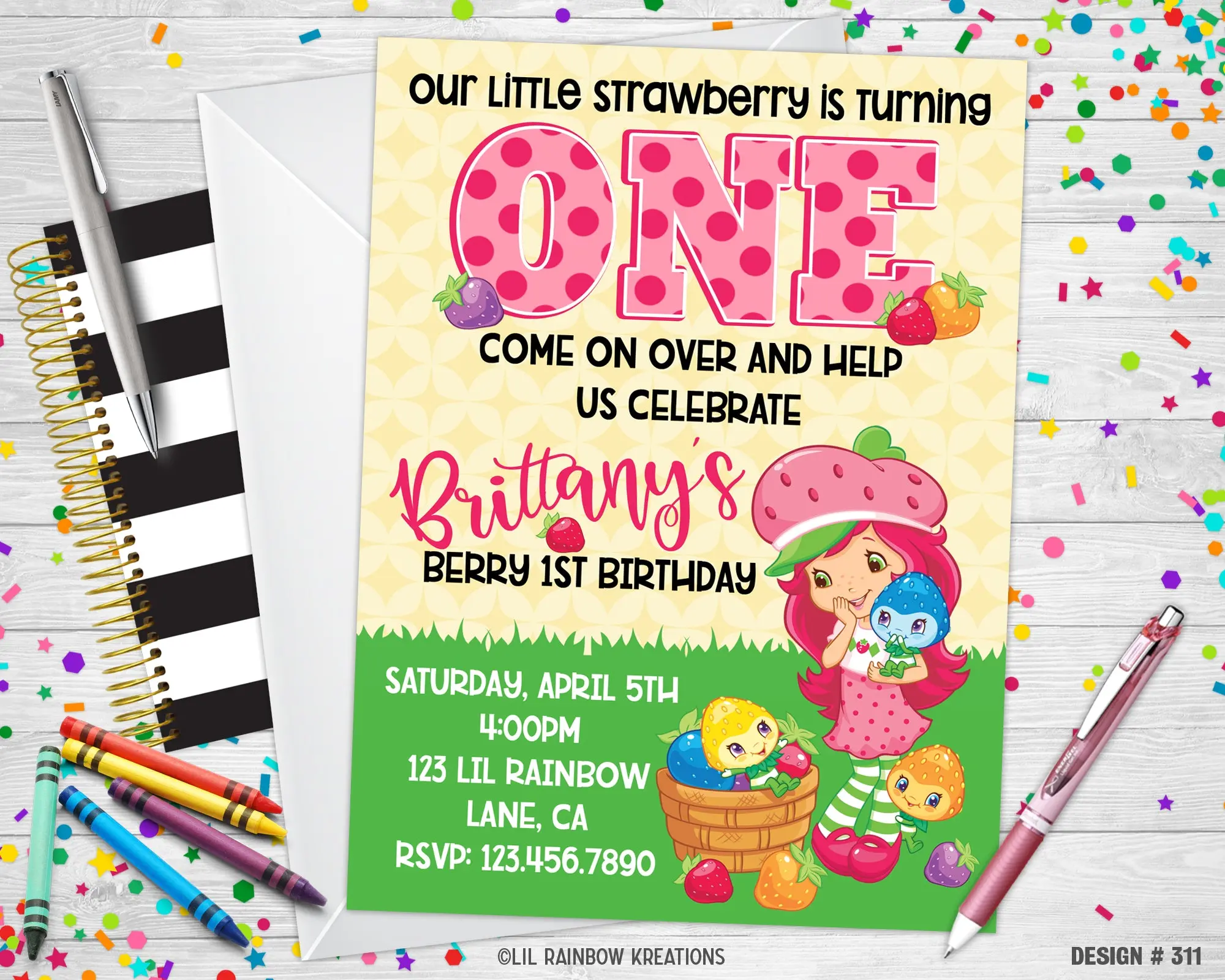 311 | Strawberry Shortcake Party Invitation & Thank You Card