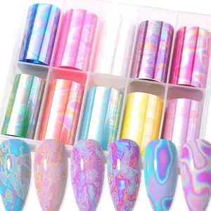 10 Rolls Aurora Iridescence Nail Foil Transfer Sticker Kit Holographic Decals Laser Nail Foil Transfer Stickers Wraps