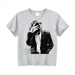 Kids Michael Jackson Classic Black Suit Hat Dance T-shirt Cotton Short Sleeve Comfortable Tee for Boys and Girls