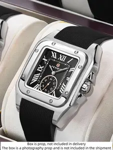 New Santos Tank Series Business Men's Watch, Square Dial with Calendar Display, Silicone & Leather Straps, Luxury Casual Fashion, Quartz Watch