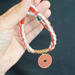 Mountain Spirit Coin Amulet & Handcrafted Beaded Bracelet, Adjustable Braided Cord with Chinese Charm, Feng Shui Products for DIY Beading & Jewelry Making