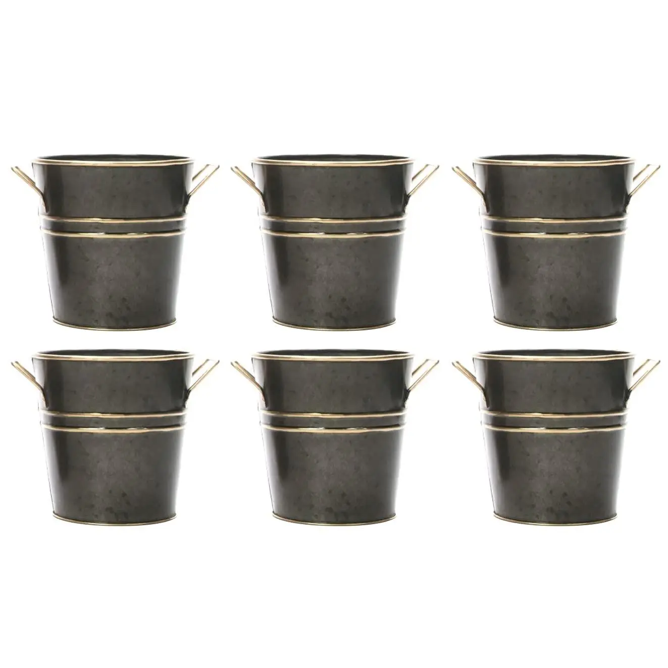 Set of 6 Zinc Finish Metal Vases – 5-Inch Rustic Decorative Planters