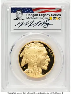 Modern Bullion Coins (2018-W Proof Gold Buffalo 1 oz Reagan Legacy Series Michael Reagan Picture)