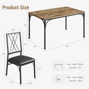 Garvee Space-saving 5-piece dining table set for small apartments, includes a rectangular wood grain table, 4 upholstered chairs, and a bench, ideal for compact dining rooms and kitchens with a modern farmhouse style.