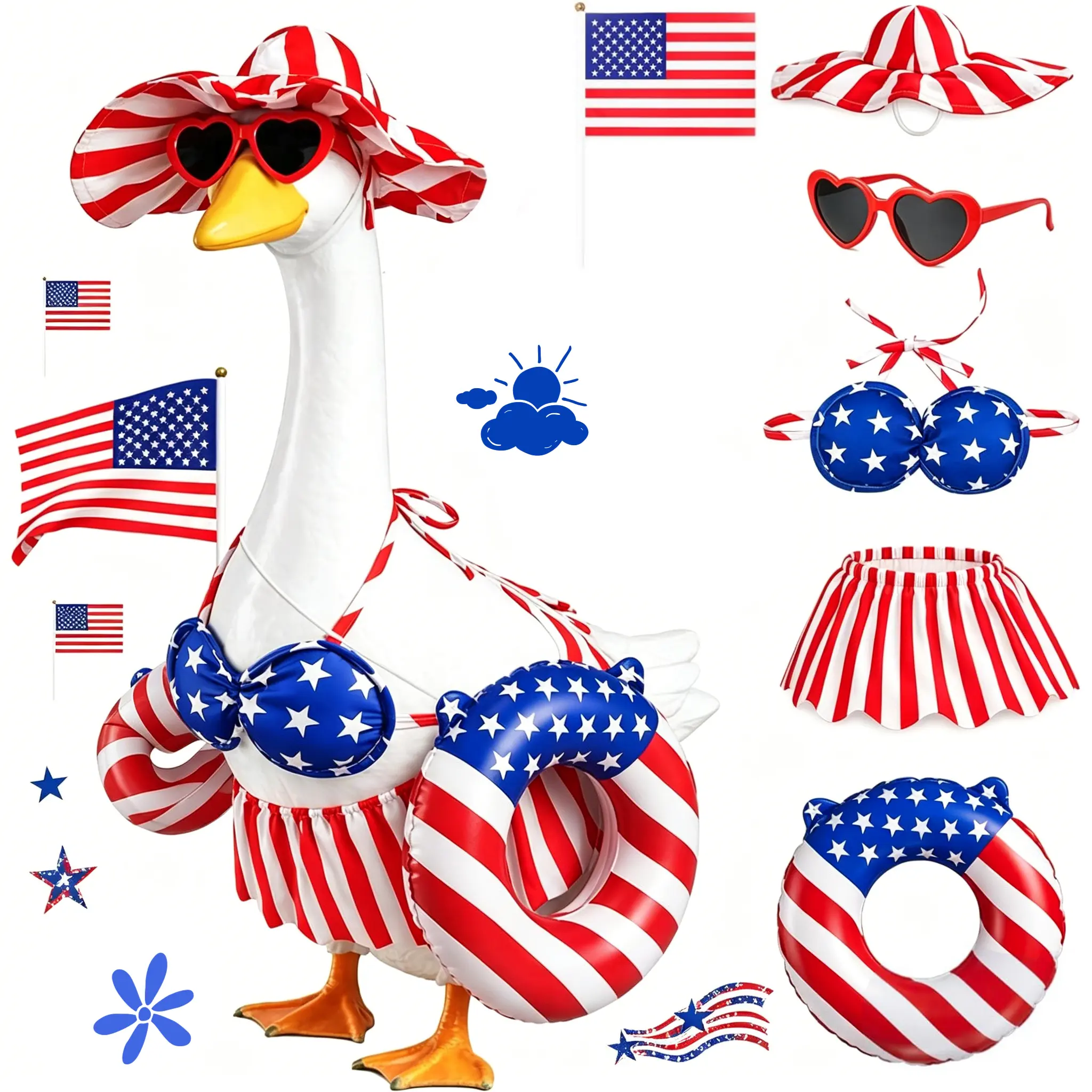 23-in Polyester Goose Statue Clothes, Funny Patriotic Bikini Style Party-Festival Decor, DIY Felt Craft Holiday Party Ornament for Summer 4th of July (Toys & Hobbies, Indoor-Outdoor Use), Party Decorations