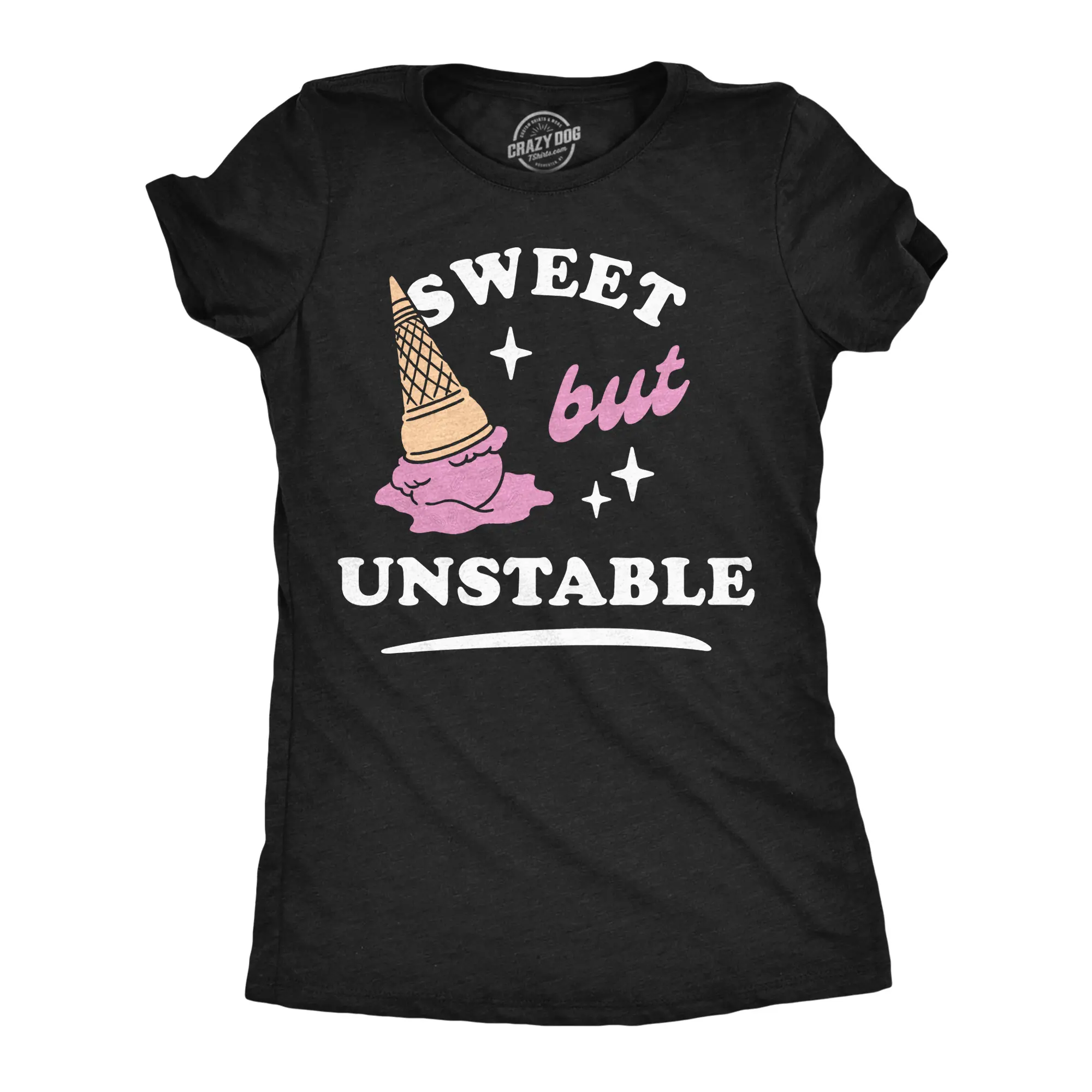Womens Funny T Shirts Sweet But Unstable Sarcastic Ice Cream Tee For Ladies Funny Womens T Shirts Cute Vintage Fashion Casual Ladies T-Shirt Gift mental health Tops for Women Funny Food Top Women's Novelty Tees Black -