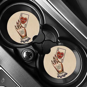 Tattoo Art Traditional Style Car Coaster Interior Car Decor Set of 2 Durable Long Lasting Easy to Clean Versatile Practical Accessory