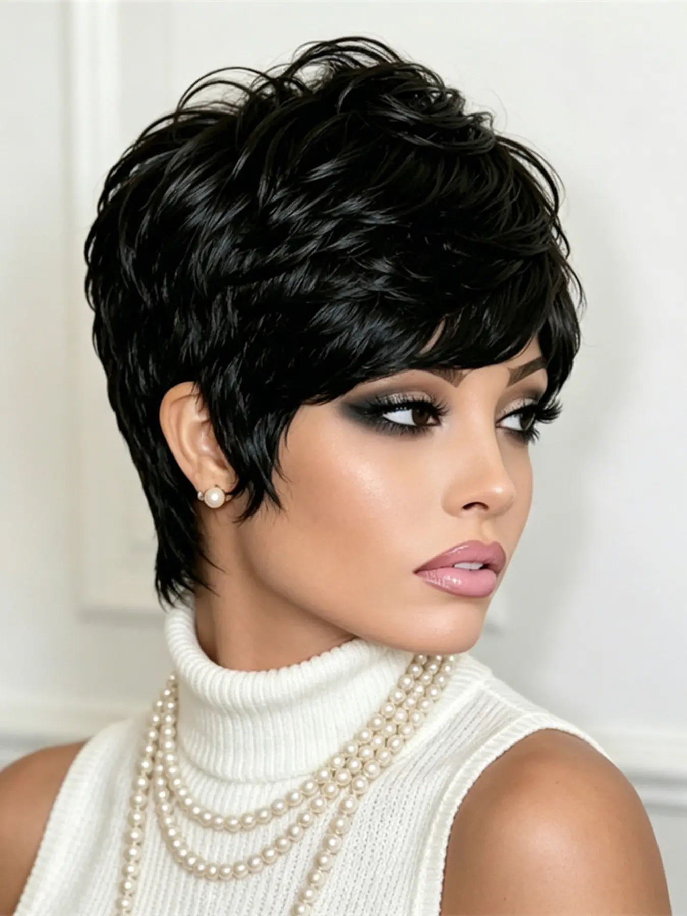 pixie layered wig black color pixie cut short straight human hair wig machine made pixie wig daily party use human hair wig for women stylish gift wig True Scalp Wig Soft Human Hair