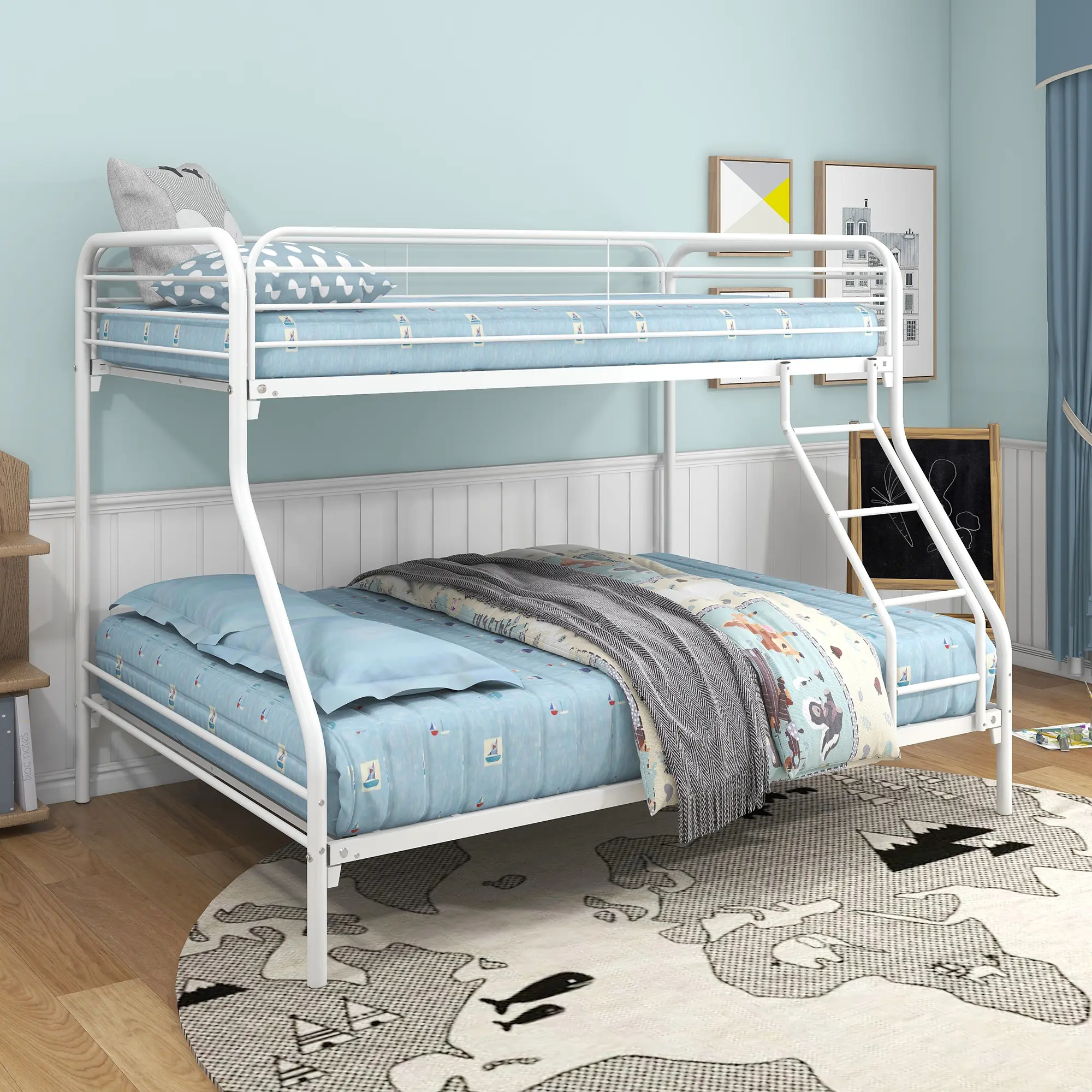 Belaymev Double Metal Loft Bed Frame, Bedroom Furniture, Reinforced Design with Upgraded Upper Railings, Easy Assembly, Dimensions: 77.95" L x 56.3" W x 58.66" H