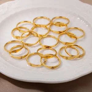 14K Plated Gold Filled Ring Initial Ring Dainty Simple Letter Band Rings Signet Stackable Pinky Alphabet Thin Thumb Rings for Women Non Tarnish Size 7,Popular 26 English Letter Rings, Ins-style, Simple and Versatile, Unisex Closed Index Finger Rings