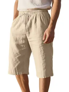 Men's Plain Linen Shorts, Breathable Lightweight Casual Style, Five-Finger Length, Trendy Summer Beach Pants for Outdoor Activities, Casual Fashionable Shorts