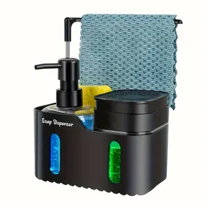 4-in-1 Dual-Purpose Dish Soap Dispenser Set with Sponge Holder and Rag Rack for Kitchen Sink Countertop, Practical Kitchen Utensil, Home Goods