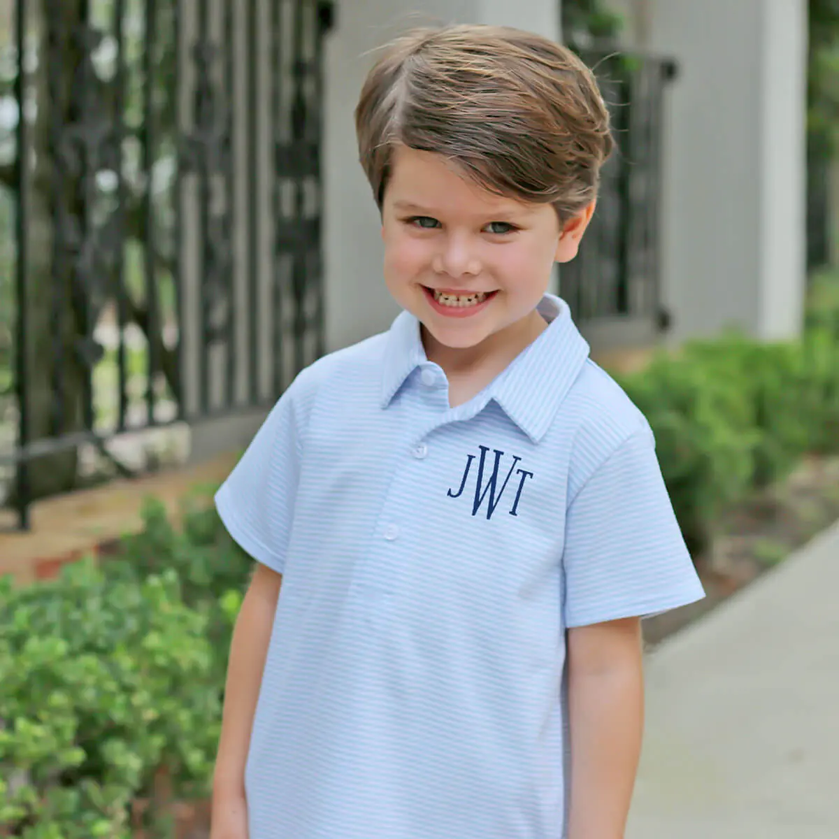 Light Blue Stripe Knit Polo - Short Sleeve Boys Collared Shirt
