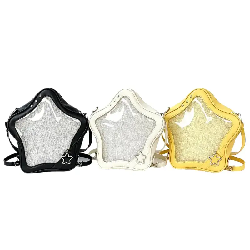 RIVERICH 3-Way Convertible Star-Shaped Ita  for Anime & K-Pop Fans, Multi-Strap Acrylic Display Backpack with Removable Shoulder Straps.This unique pentagram  features a clear window to showcase your pins, charms, and collectibles prank gift crochet