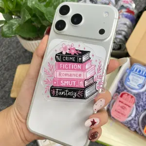 Pastel Book Stack Phone Grip, Cute Pink Magnetic Holder, Trendy Pop Grip for Teens & Book Lovers