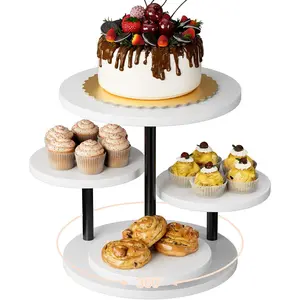 Dessert Stands for 50 Cupcakes 360°Rotating Wood Cupcake Stands Wedding Cake Stand 4 Tiered Cookie Serving Trays for Birthday Baby shower Afternoon Tea Dessert Table, White