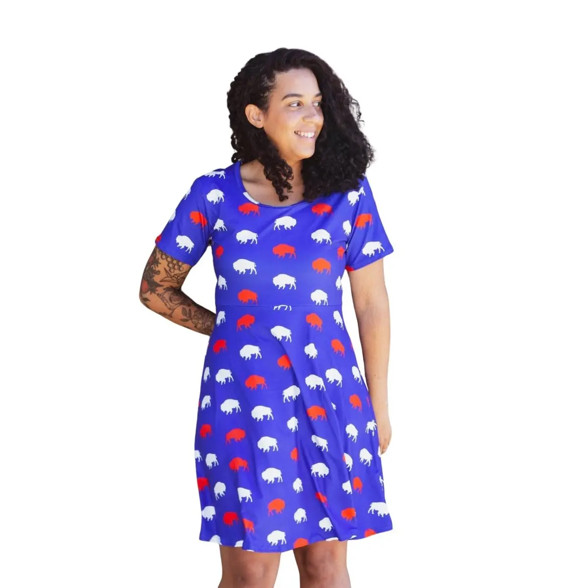 Women’s Blue Buffalo Print Dress – Game Day Outfit