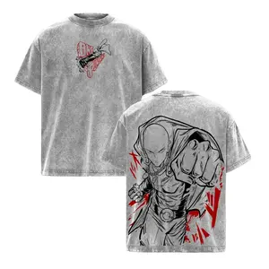 Saitama One Punch Man Hero Punch Anime T-Shirt & Hoodie Set | Caped Bald Hero Manga Streetwear Graphic Tee Hoodie | Vintage Washed Oversized Heavy Cotton Unisex Top for OPM Fans