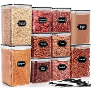 Large Airtight Food Storage Containers with Lids, 10PCS Plastic Cereal Storage Containers, Kitchen & Pantry Organizers and Storage for Sugar, Flour, Baking Supplies with Lables & Mark