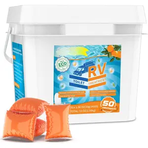 RV Toilet  Drop Ins, Extra Strength Septic Tank  & Cleaner,  Breakdown/Odor Control, RV Black Tank  for RVs,  & Portable Toilets, Orange Flavor, 50 Pack
