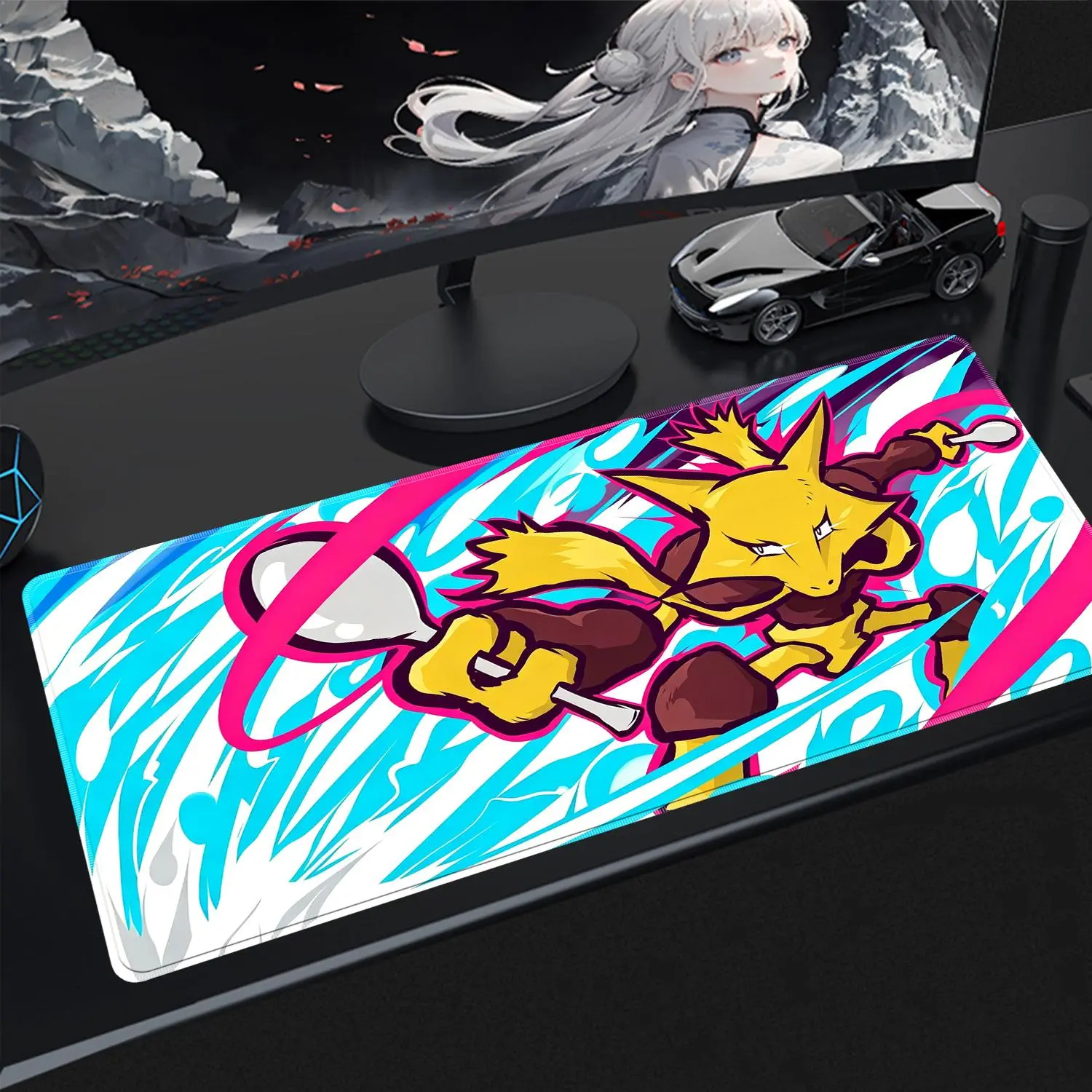 Mouse Pad Large Desk Mat e Alakazam Anime Playmat Gaming Mouse Pad 60x35 Mousepad Speed Computer and Office Gamer Cabinet