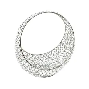 HomeRoots 480009 13 in. Faux Crystal Bling Ring Basket, Silver