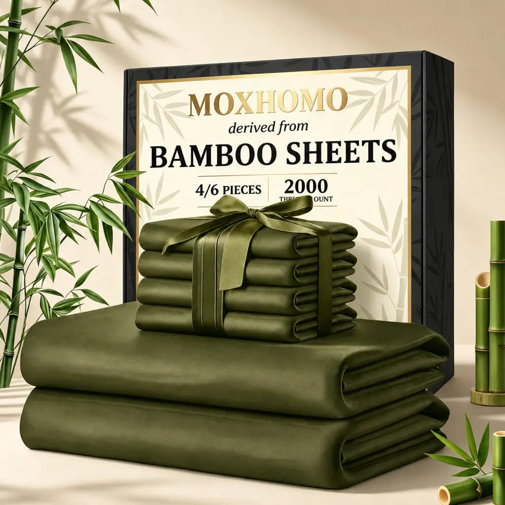 Jollyvogue 4/6pcs Bamboo Blend Extra Deep Pocket Bed Sheet & Pillowcase Set - Ultra-Soft, Breathable, Wrinkle-Free, Cooling Effect Luxury Hotel Bedding for Kids & Adults