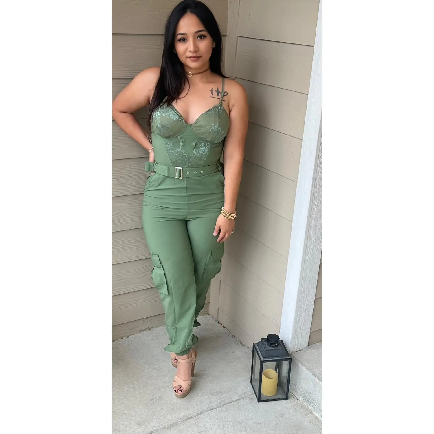 Lace Top Cargo jumpsuit