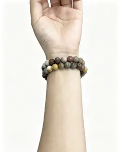 1pc Natural Alashan Agate Beaded Bracelet()8mm, Handmade Multi-Color Gemstone Stretch Bangle for Women Men, Boho Style Healing Crystal Jewelry