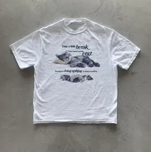 Y2k Relaxing Cat T-Shirt, Cat Lover Gift, Unisex Graphic Tees Gothic Grunge Y2k Emo Scene Amity Affliction Style Clothes Men Women Streetwear