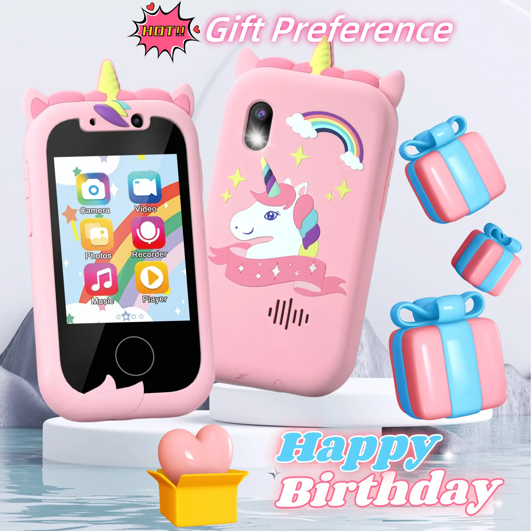 VITCOCO Smartphone Unicorn,Easter Gifts for Girls Boys, Touchscreen Learning Phone,Interactive Phone Toy,Travel Toy, Birthday Gift,Comes with SD Card