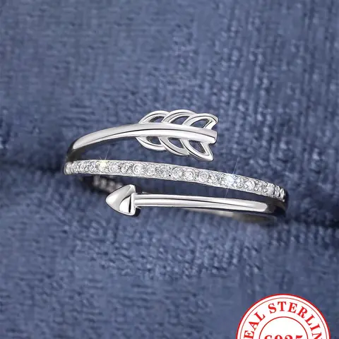 S925 Sterling Silver Simple Arrow Design Cuff Ring, Adjustable Ring, Fashion Rings, Rhinestone Decorated Ring, Fashion Rhinestone Decor Accessories for Women & Girls, Trendy All-match & Exquisite Silver Jewelry for Birthday Gift