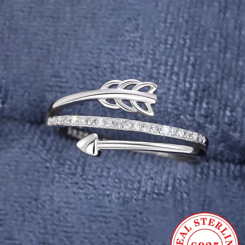 S925 Sterling Silver Simple Arrow Design Cuff Ring, Adjustable Ring, Fashion Rings, Rhinestone Decorated Ring, Fashion Rhinestone Decor Accessories for Women & Girls, Trendy All-match & Exquisite Silver Jewelry for Birthday Gift